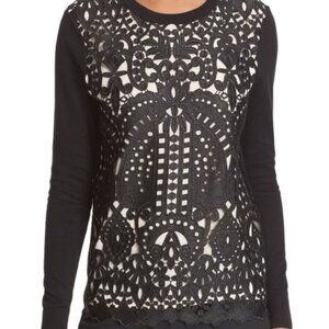 Ted Baker London Silk Blend Anlise Lace Overlay Black Top Size 5 (US 12)